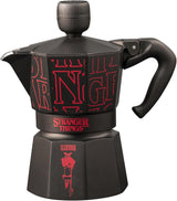 Bialetti Moka Express Stranger Things 3-kops koffiezetapparaat, Muziekknop met USB-C oplaadfunctie, Niet geschikt voor inductiekookplaten, 3 kopjes (130 ml), Zwart