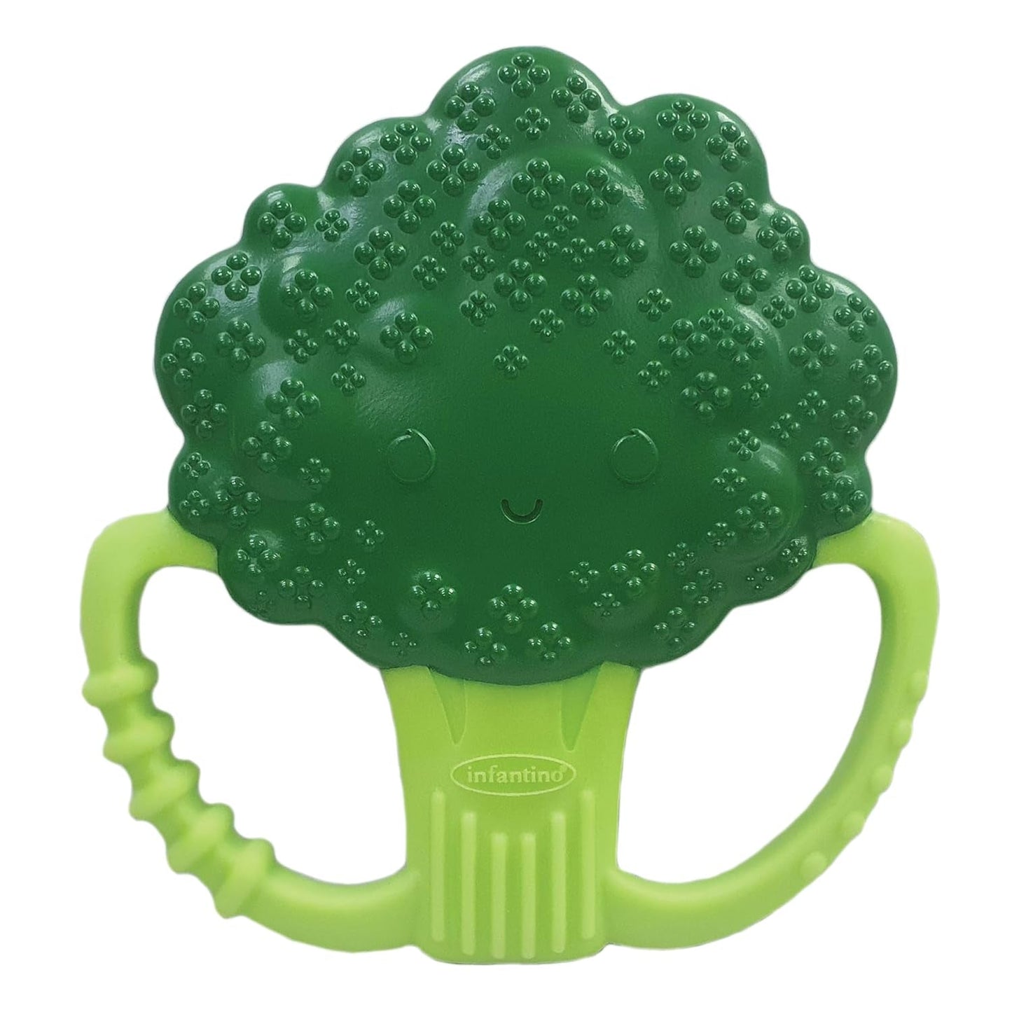 Infantino Lil' Nibbles, getextureerde siliconen bijtring, BPA-vrij babybijtringspeeltje, zacht, gemakkelijk vast te houden, zintuiglijke stimulatie voor zuigelingen, broccoli