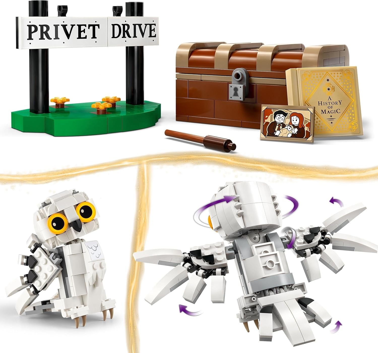 LEGO Harry Potter Hedwig in Privet Drive 4 Kinderspeelgoed-uilset, bouwbare dierenfiguur met Zweinstein-koffer, klein cadeautje voor jongens, meisjes en alle fans vanaf 7 jaar 76425 Bouwsets Besuche den LEGO-Store