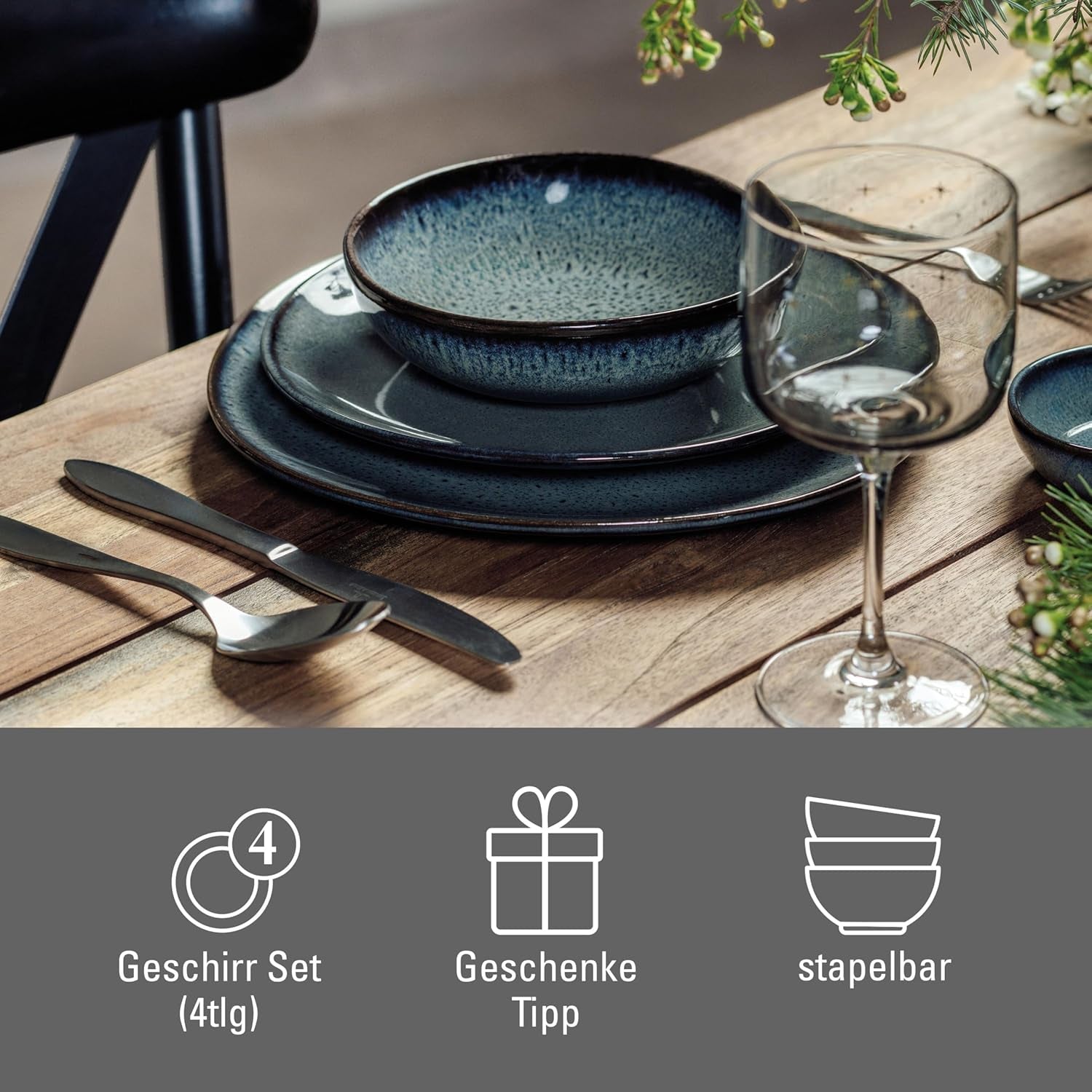 leuk vinden. de Villeroy & Boch - Lave Gris steengoed serviesset, 4-delig, keramische look, servies voor 2 personen, grijs