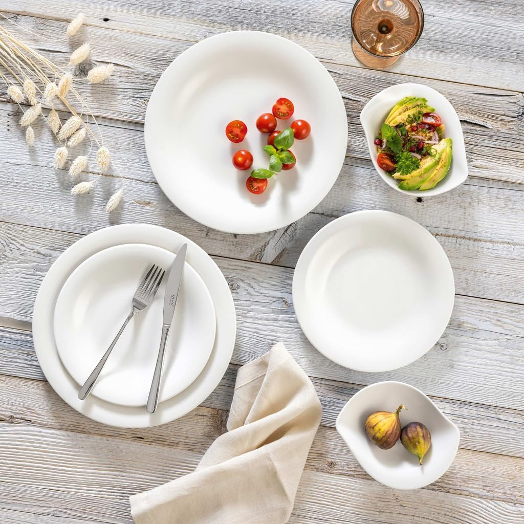 vivo - Villeroy & Boch Groep – Essential Witte Dinerset 18 tlg. Weiß, Spülmaschinenfest, Mikrowellensicher, Geschirr Set für 6 Personen, Müslischalen, Speiseteller, Dessertteller, Premium Porzellan