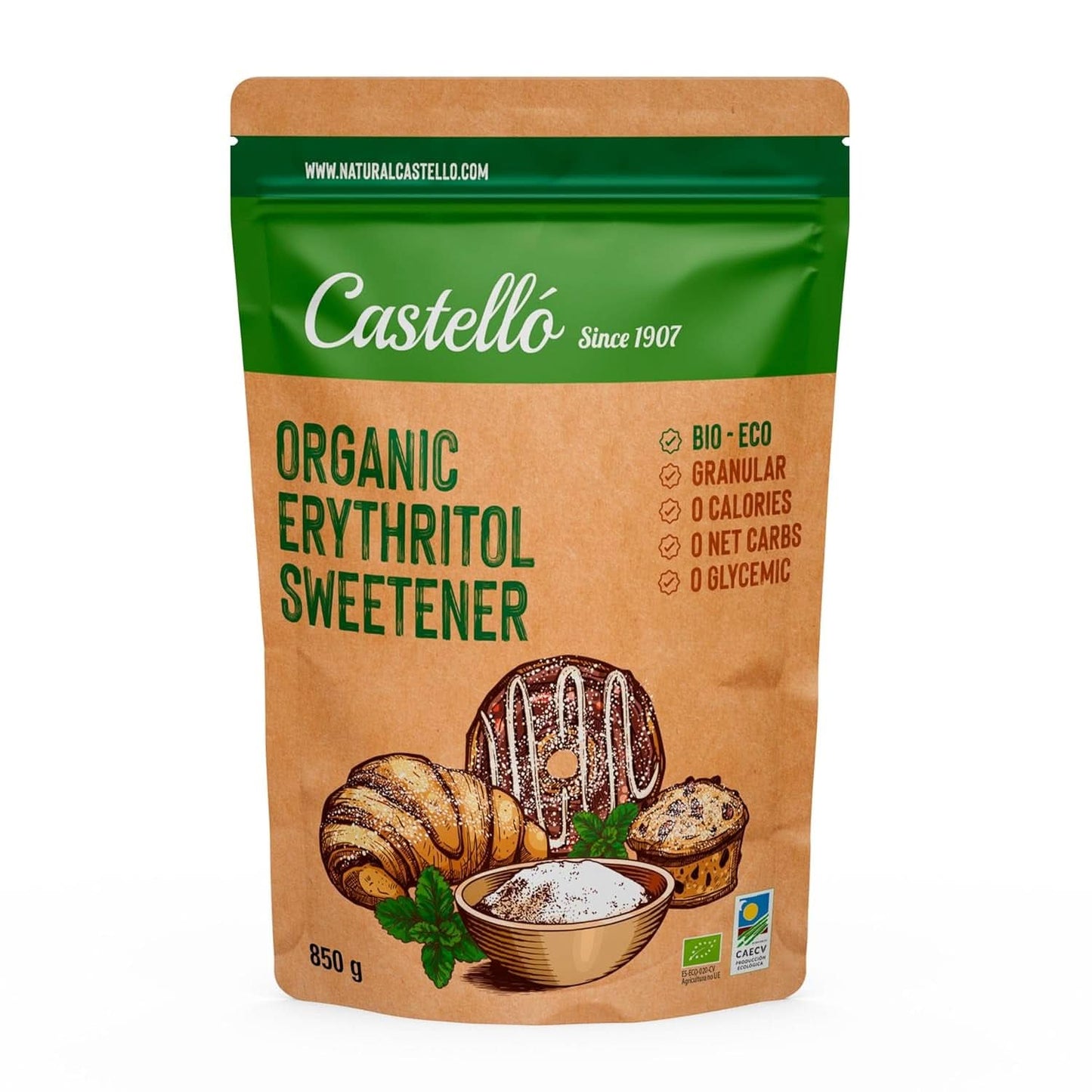 Natuurlijke biologische erythritol, 10G = 7G suiker, 1 Kg Zoetstoffen Naty Shop 850 gram