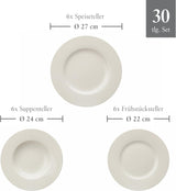 vivo - Villeroy & Boch Groep - Basic Wit 30-delig servies, vaatwasser- en magnetronbestendig, Wit servies, Koffieservies, Keramiek, Borden, Kopjes, Premium porselein