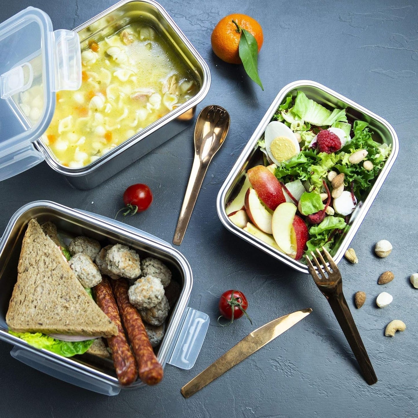 Lurch 240895 Lunchbox Hoge kwaliteit roestvrijstalen veiligheids-/opbergdoos met BPA-vrij plastic deksel 2000 ml Doorzichtige voedselopbergdozen Naty Shop