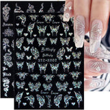 6 Blatt Schmetterling Nagelsticker Selbstklebend Laser Zilver Schmetterlings Nagelaufkleber 3D Aurora Silber Schwarz Schmetterlinge Nagelstickers Frühling Nageldesign Nagelsticker Nail Art Zubehör