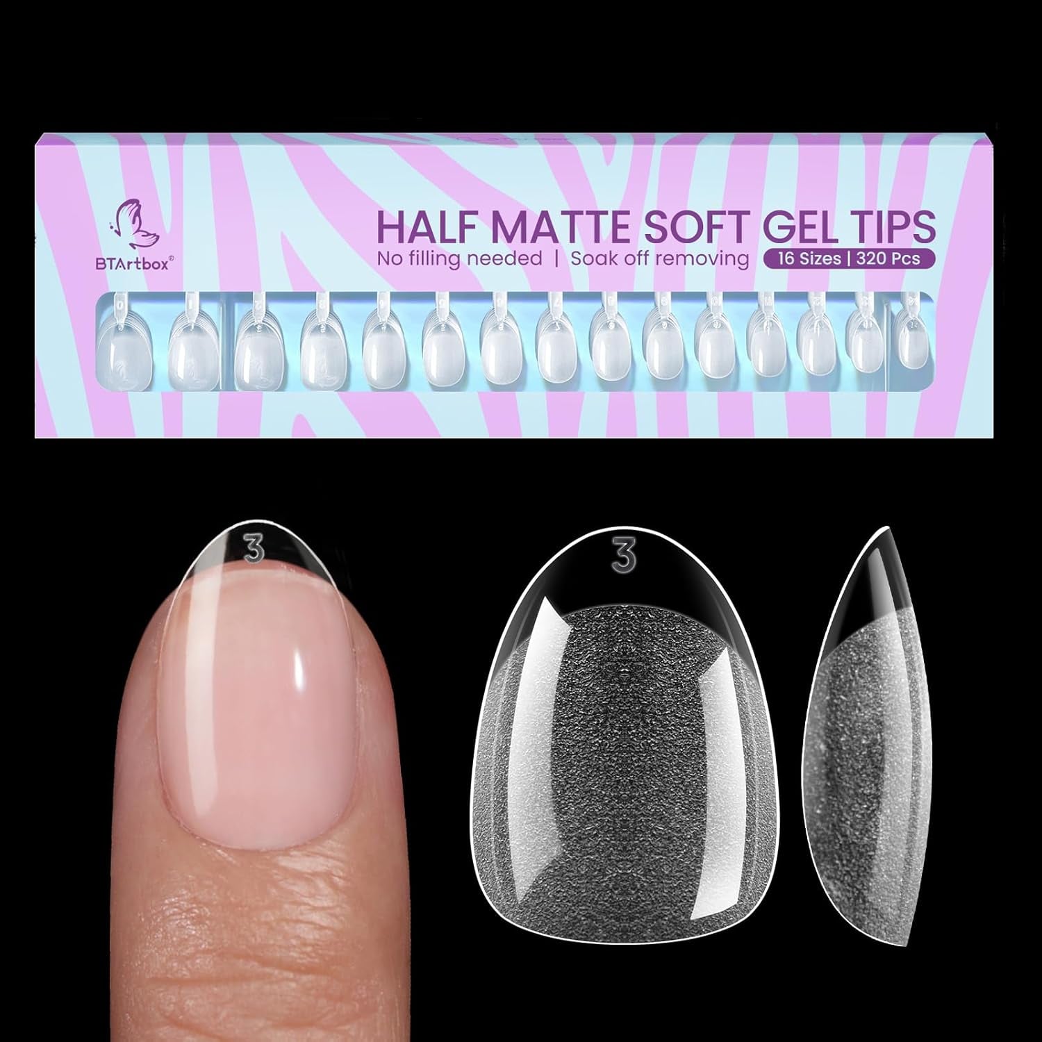 Btartbox Extra Korte Amandelnageltips - Volledige dekking Gel X Soft XS Gelnageltips - Voorgevormde semi-matte voor brede nagels Salon 320 stuks