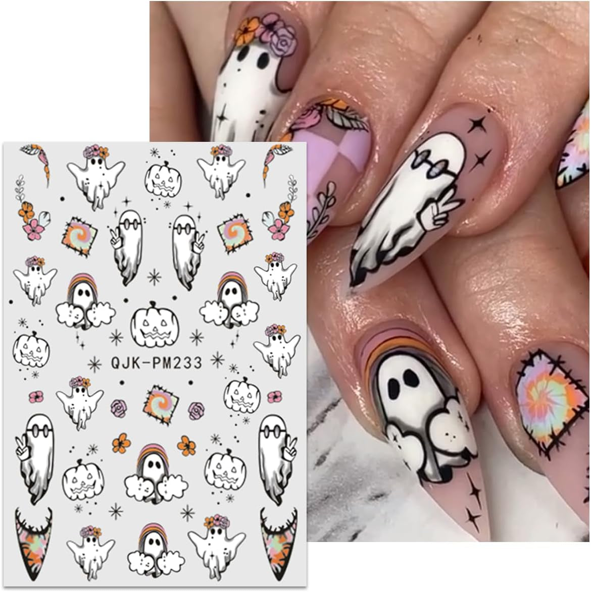 JMEOWIO Nagelsticker Halloween 9 Blatt Nail Art Sticker Selbstklebend Nagelaufkleber Süßes Gespens Kürbis Decoratie Nageldesign Zubehör