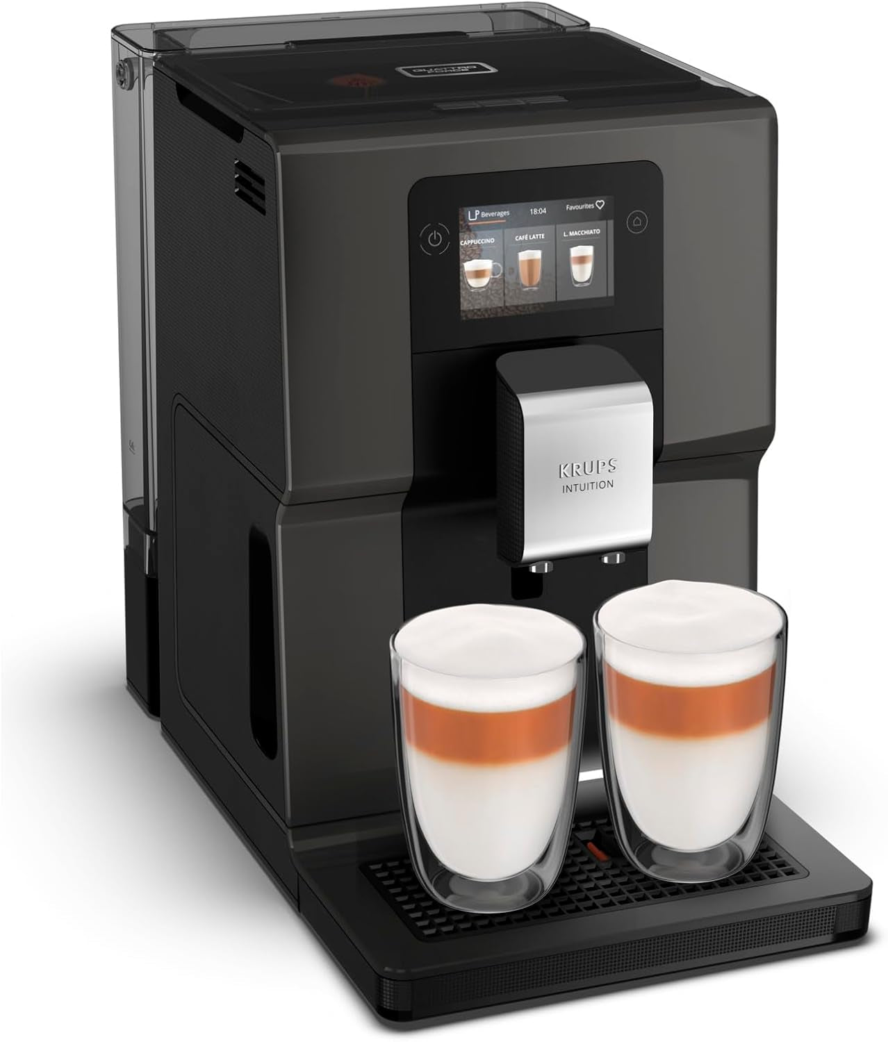 Krups Intuition Preference volautomatische espressomachine met smartphone-achtige bediening, 3,5" kleurentouchscreen, Smart Slide technologie, intuïtief verlichtingssysteem, 11 dranken, melkcontainer, EA873810