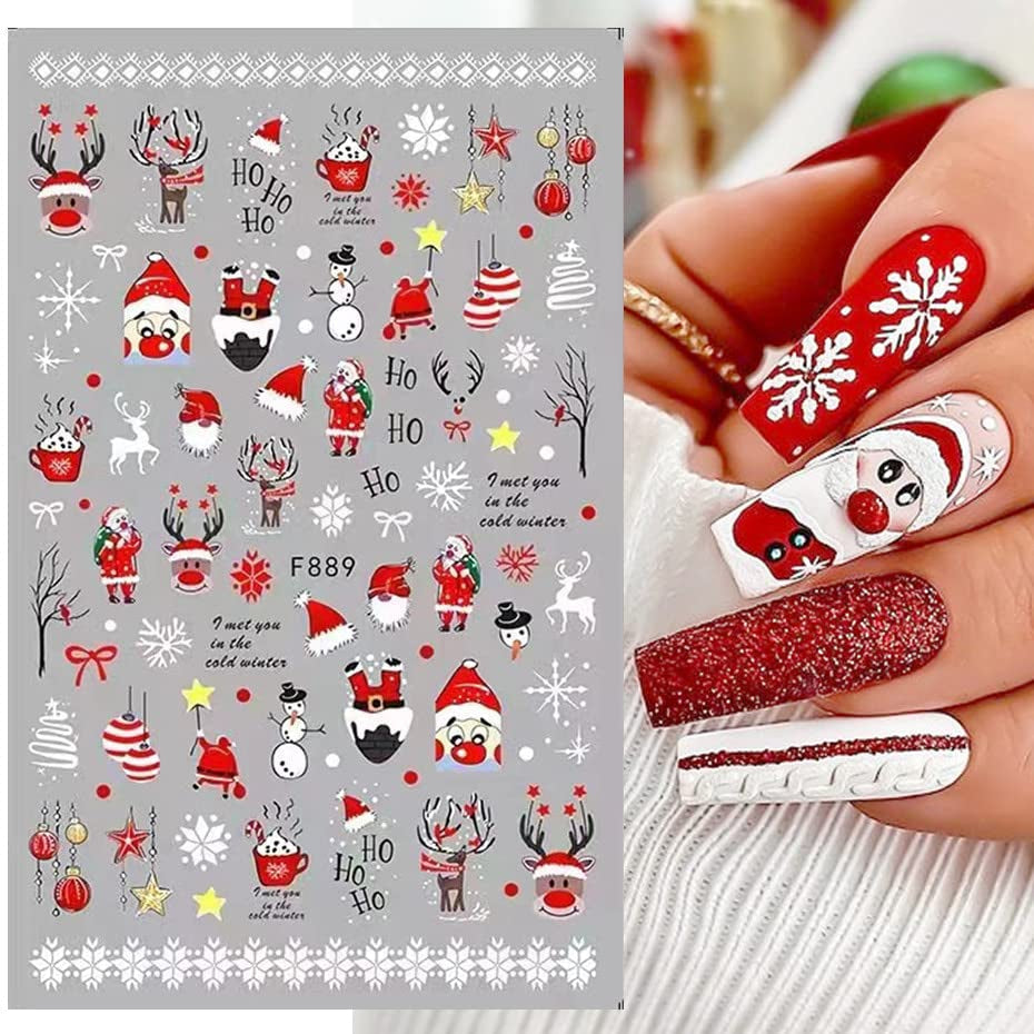10 Blatt Nagelsticker Weihnachten Nagelaufkleber Selbstklebend Bule White Pine Tree Rentier Nail Art Sticker Decoratie Nageldesign Zubehör