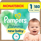 Pampers Harmony luiers maat 1, 180 luiers, 2kg-5kg, zachte huidbescherming met 100% Pampers bescherming