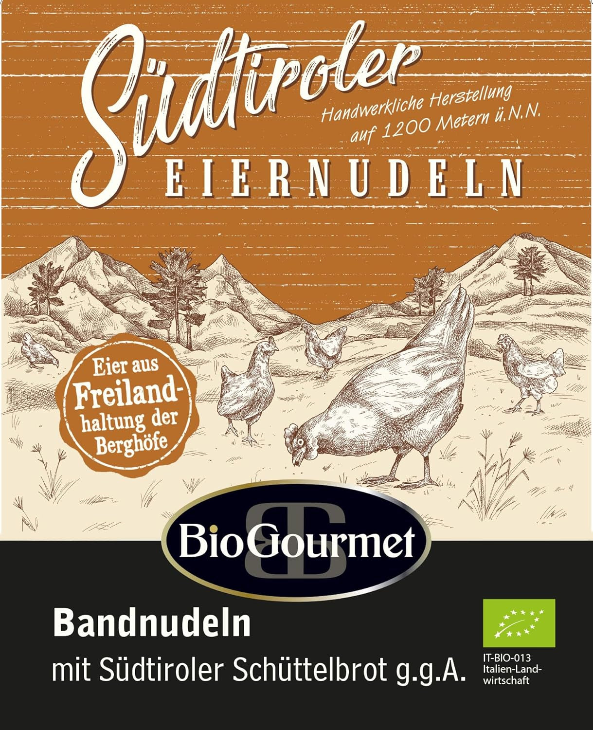 BioGourmet lintnoedels met Schüttelbrot uit Zuid-Tirol (BGA) | Gezouten en gearomatiseerde eiernoedels met echt spek uit Zuid-Tirol | 1 x 250 g Bio