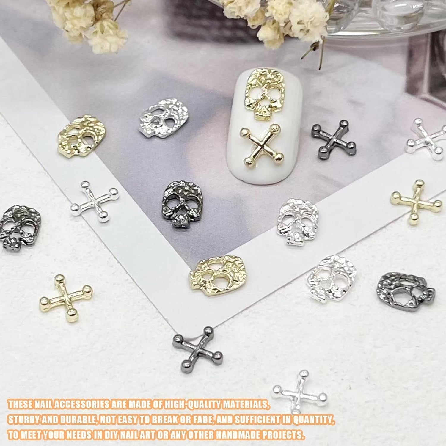 120st Kruis Schedel Nail Art Decoraties Set Goud Zilver Metaal Nail Art Charms Punk Legering Nail Art Sieraden Fonkelende Stenen Accessoires