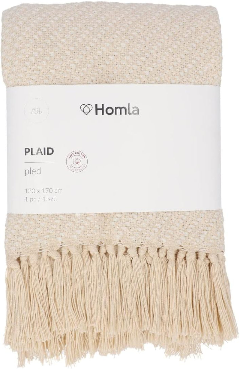 HOMLA Morris Plaid Katoenen deken met franjes - Zachte en comfortabele deken Katoenen deken - fijne stof 130 X 170 Cm Ecru Bedden en dekens Besuche den HOMLA-Store