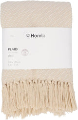 HOMLA Morris Plaid Katoenen deken met franjes - Zachte en comfortabele deken Katoenen deken - fijne stof 130 X 170 Cm Ecru Bedden en dekens Besuche den HOMLA-Store