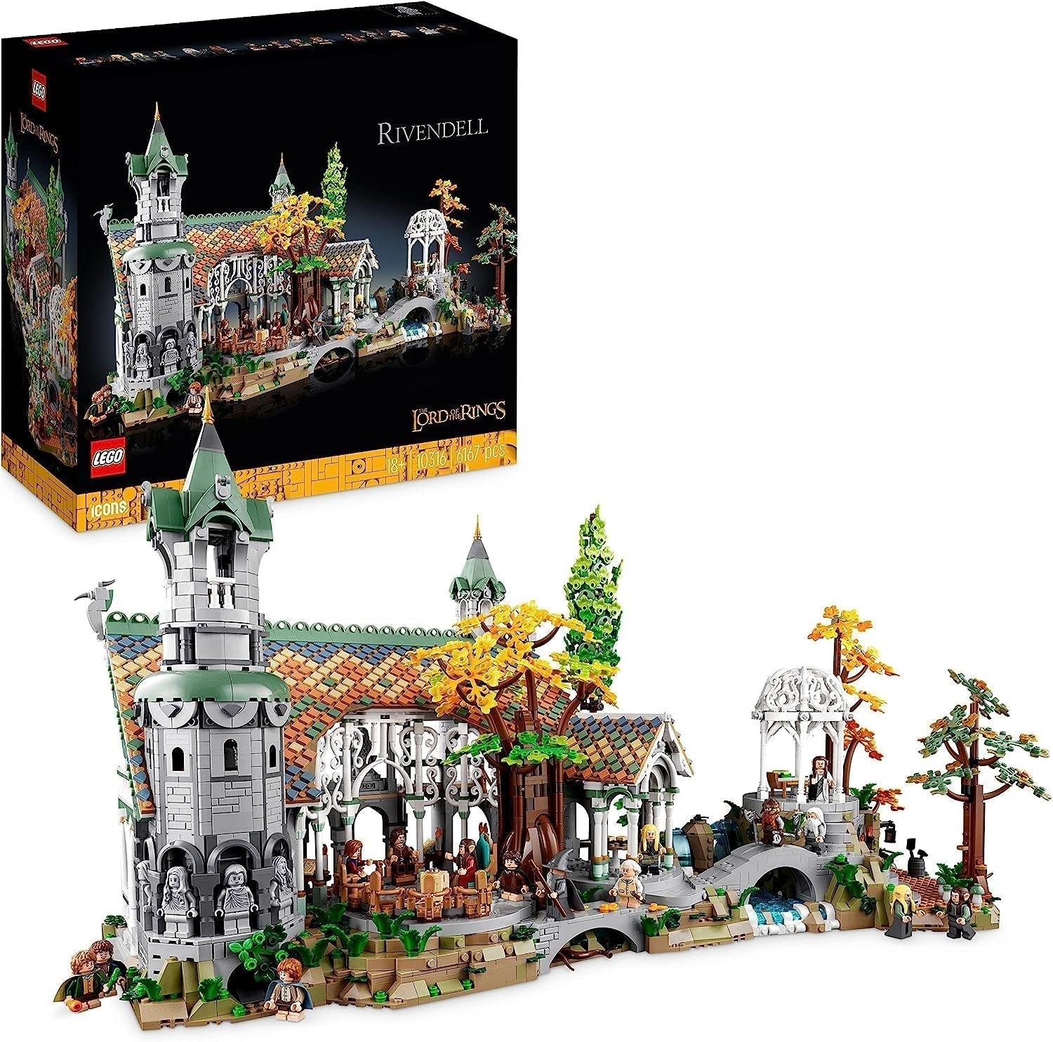 LEGO Icons The Lord Of The Rings: Rivendell - Collectie en displayset voor volwassenen met 15 unieke minifiguren, waaronder Gandalf, Legolas, Aragorn en Frodo Exclusief op Amazon - 10316 Bouwsets Besuche in LEGO-Store Single