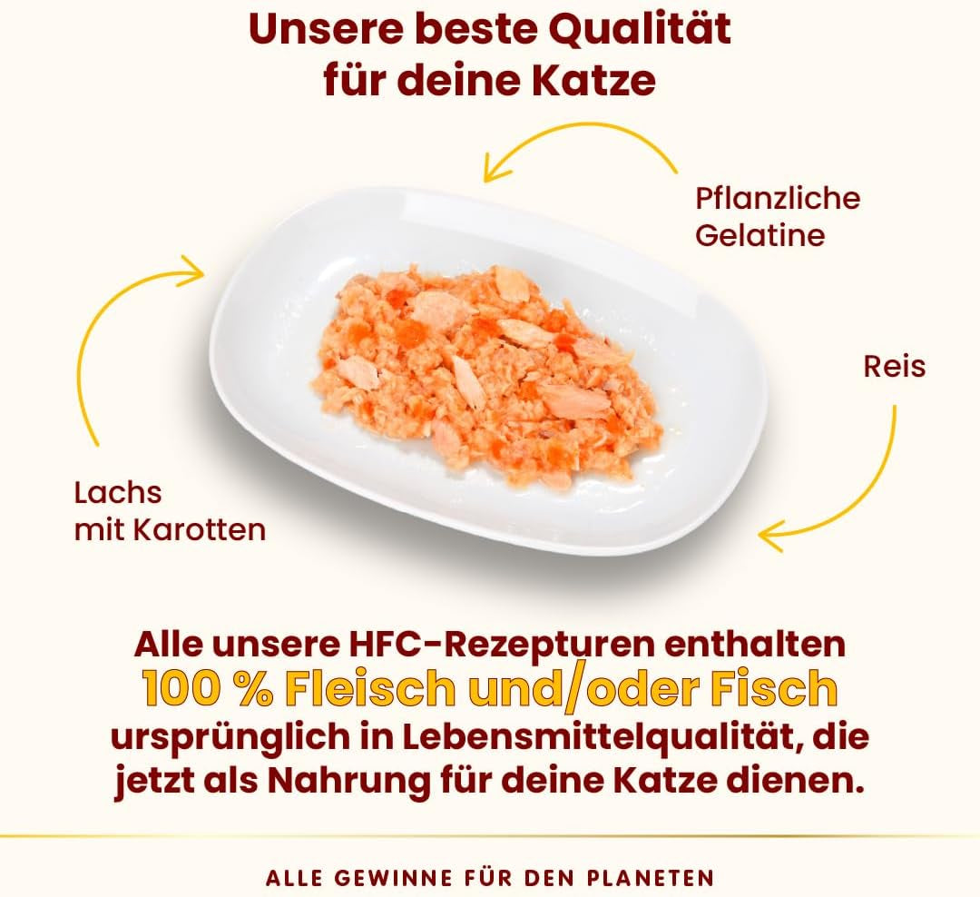 Almo Nature HFC Jelly - Natvoer voor volwassen katten - Zalm en Wortelen - Menselijke kwaliteit, Glutenvrij - 6 x 70g