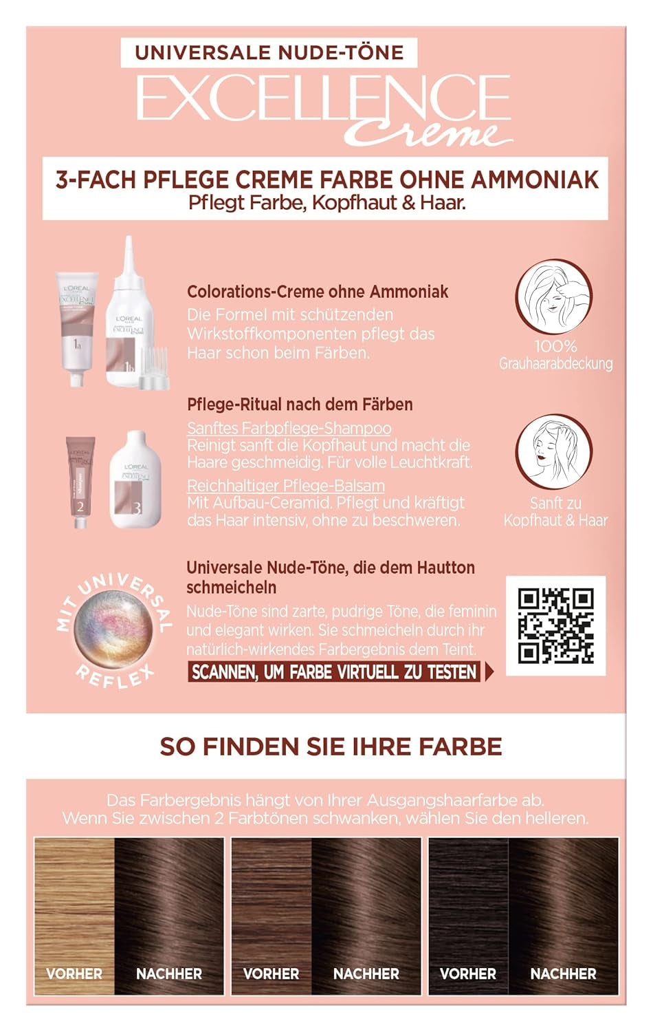 L'Oréal Paris Permanente haarverf voor elke huidtint, kleuring zonder ammoniak, universele nudetinten met volledige dekking van grijs haar, Excellence Creme, nr. 5U Licht kastanje (bruin), 1 st Naty Shop haarverf