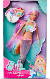 Steffi Love magische regenboogzeemeermin, zeemeerminpop met magische regenbooglichtfunctie en extra lang haar, 39 cm, vanaf 3 jaar