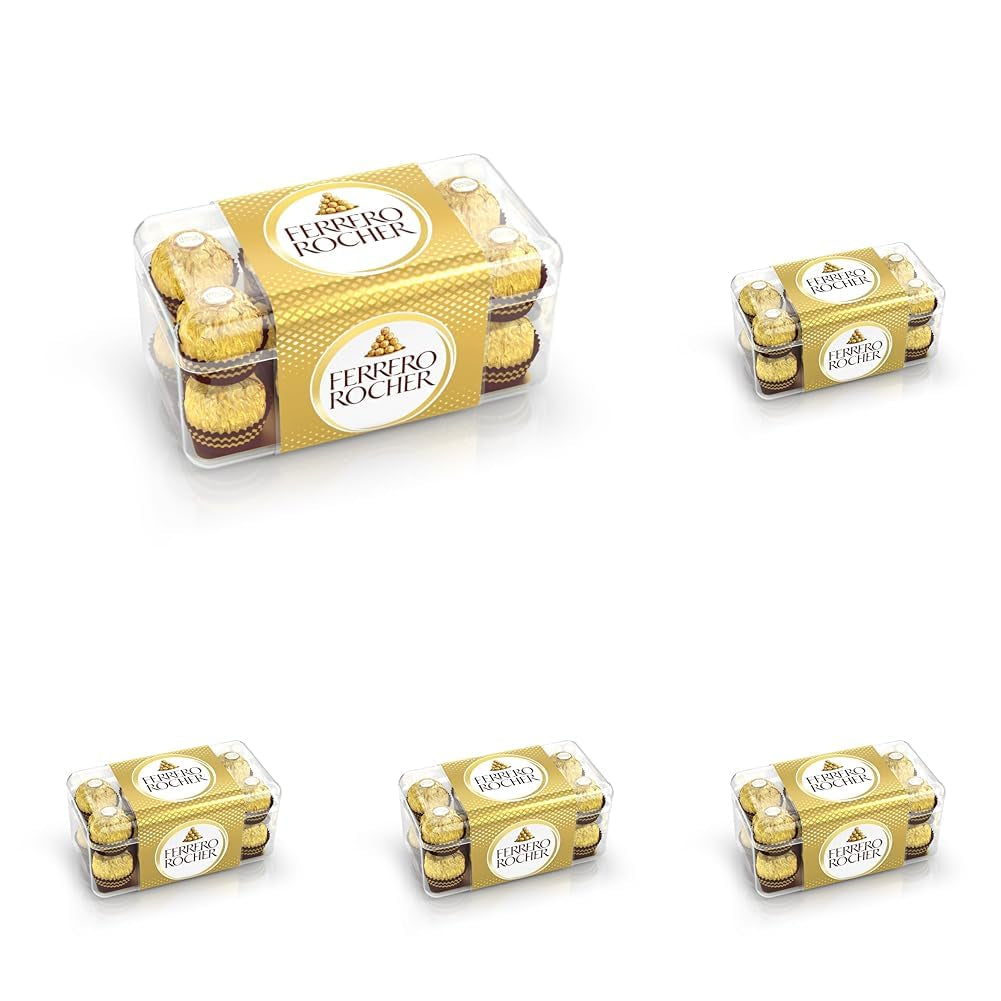 Ferrero Rocher - Krokante en romige walnootpralinespecialiteit - 5 pakjes van elk 16 individuele pralines