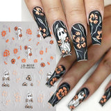 JMEOWIO Nagelsticker Halloween 9 Blatt Nail Art Sticker Selbstklebend Nagelaufkleber Süße Geisterblume Decoratie Nageldesign Zubehör