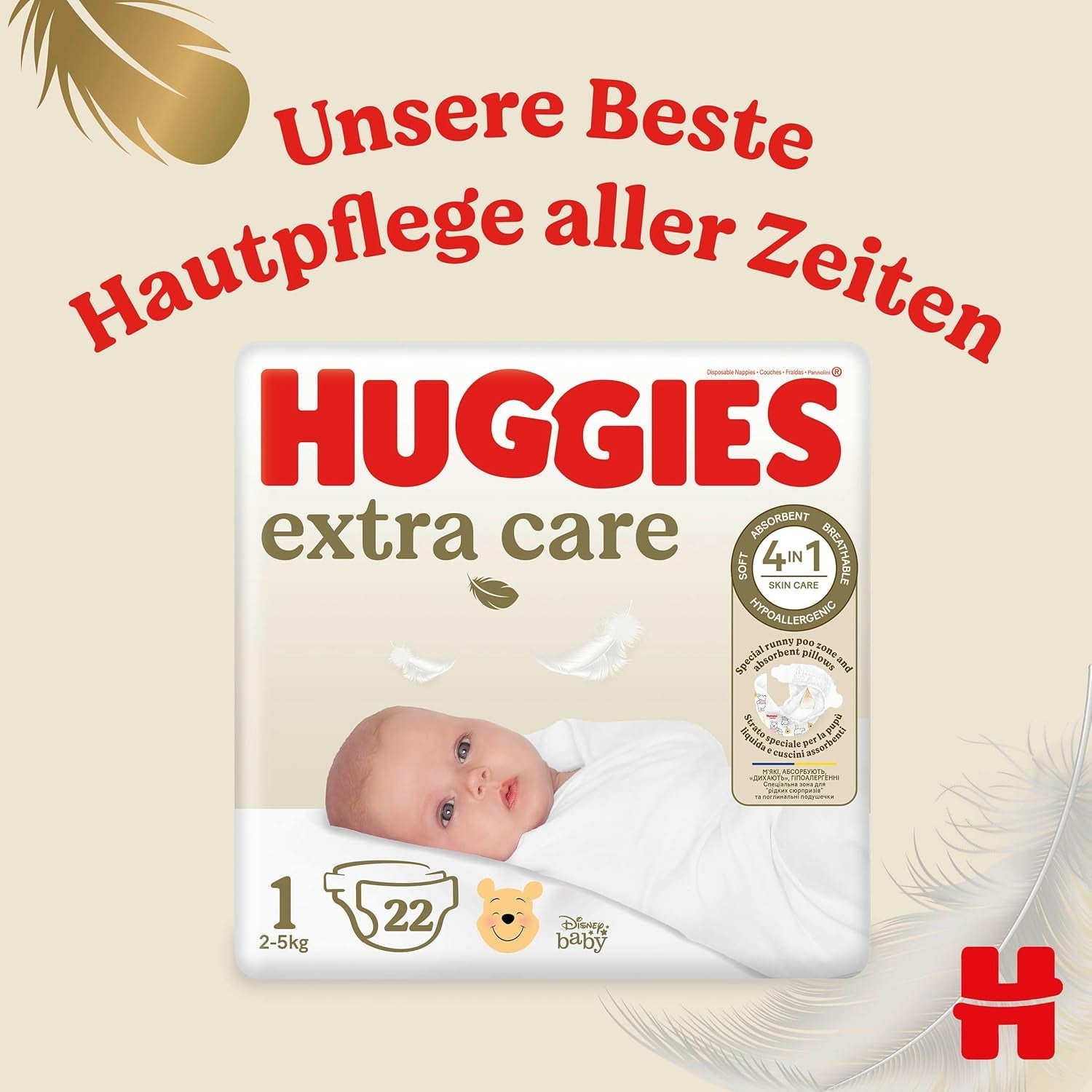 Huggies pasgeboren luiers, maat 1, 100 luiers (2 x 50), doos van een halve maand