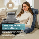 Ella Leeskussen voor bed en bank met afneembare nekrol - Rugkussen voor bed - Memory Foam Leeskussen met armleuningen, Ideaal om te lezen, TV te kijken, te ontspannen of als rugsteun - Grijs