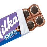Milka Oreo Sandwich – Alpenmelkchocolade, gevuld met knapperige stukjes Oreo-koekjes en zachte vanillecrème – 92g