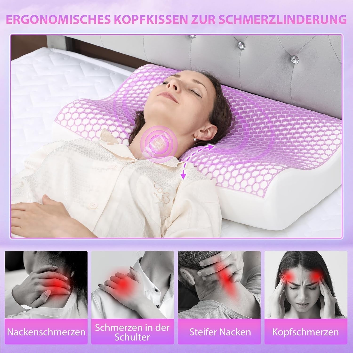 HOMCOM Memory Foam Kussen Neksteunkussen met afneembare hoes 2 Hoogte Ergonomisch 2S Responsief nekkussen voor verschillende slaapposities 60x40cm Crème Wit