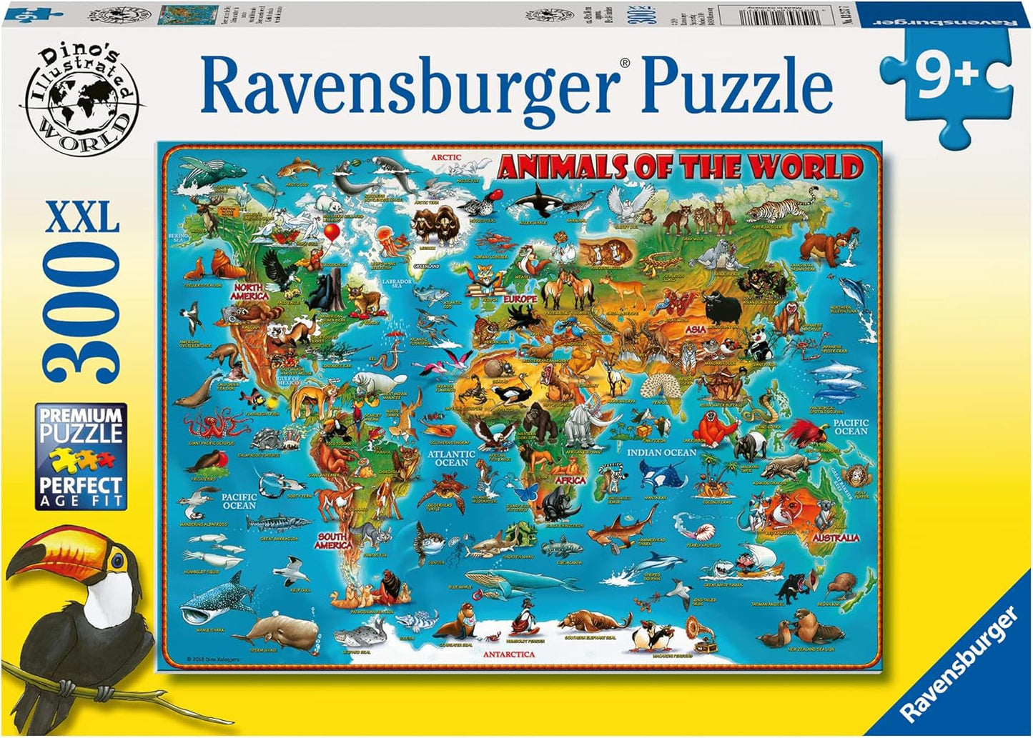 Ravensburger Puzzel voor kinderen - 13257 Dieren over de hele wereld - Wereldkaartpuzzel voor kinderen vanaf 9 jaar, met 300 stukjes in Xxl-formaat Puzzel Naty Shop Standaard titel