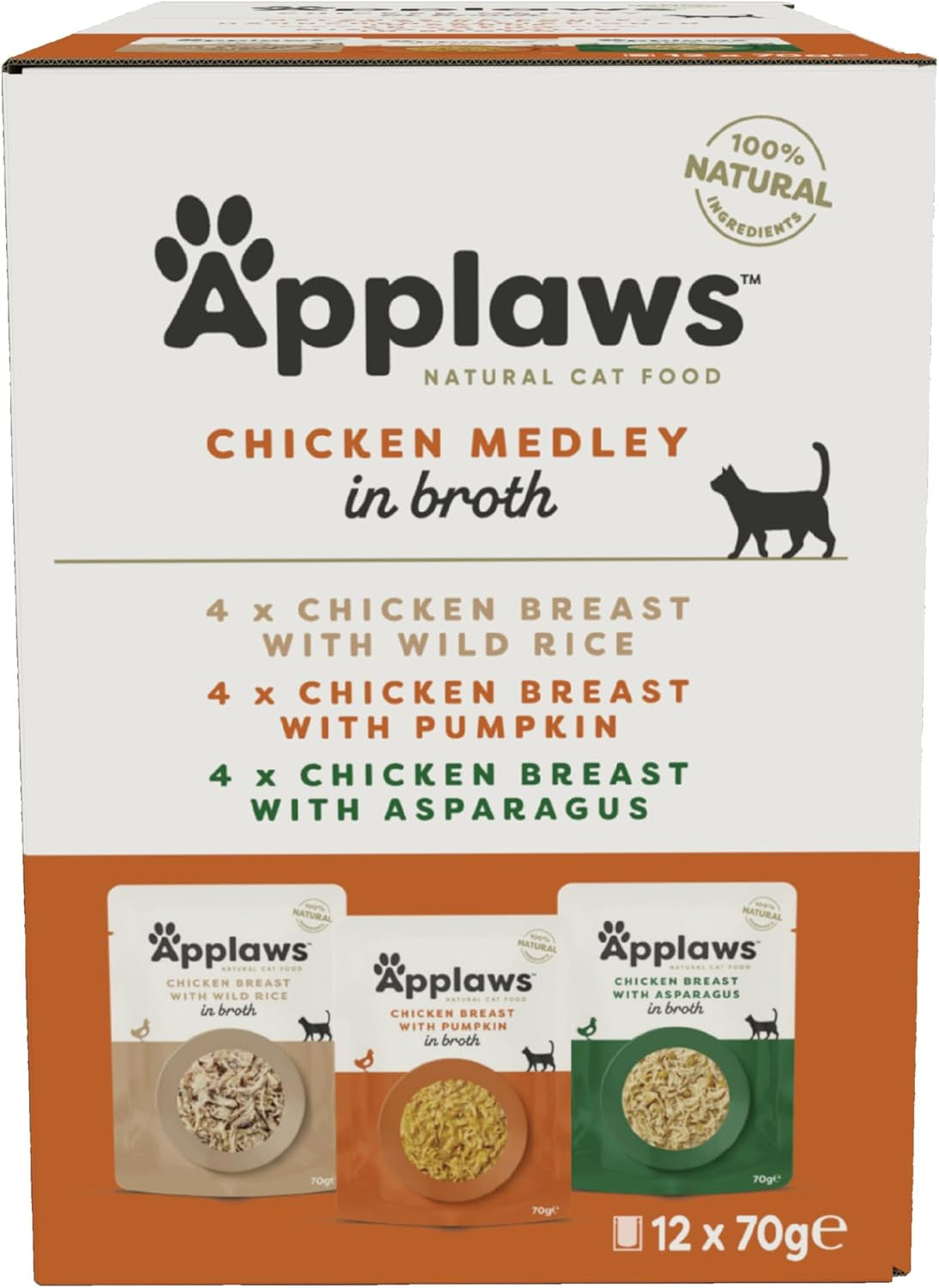 Applaws Premium natuurlijk natvoer voor katten, selectie van kip in soep, geportioneerde zakjes van 70 g (12x70 g)