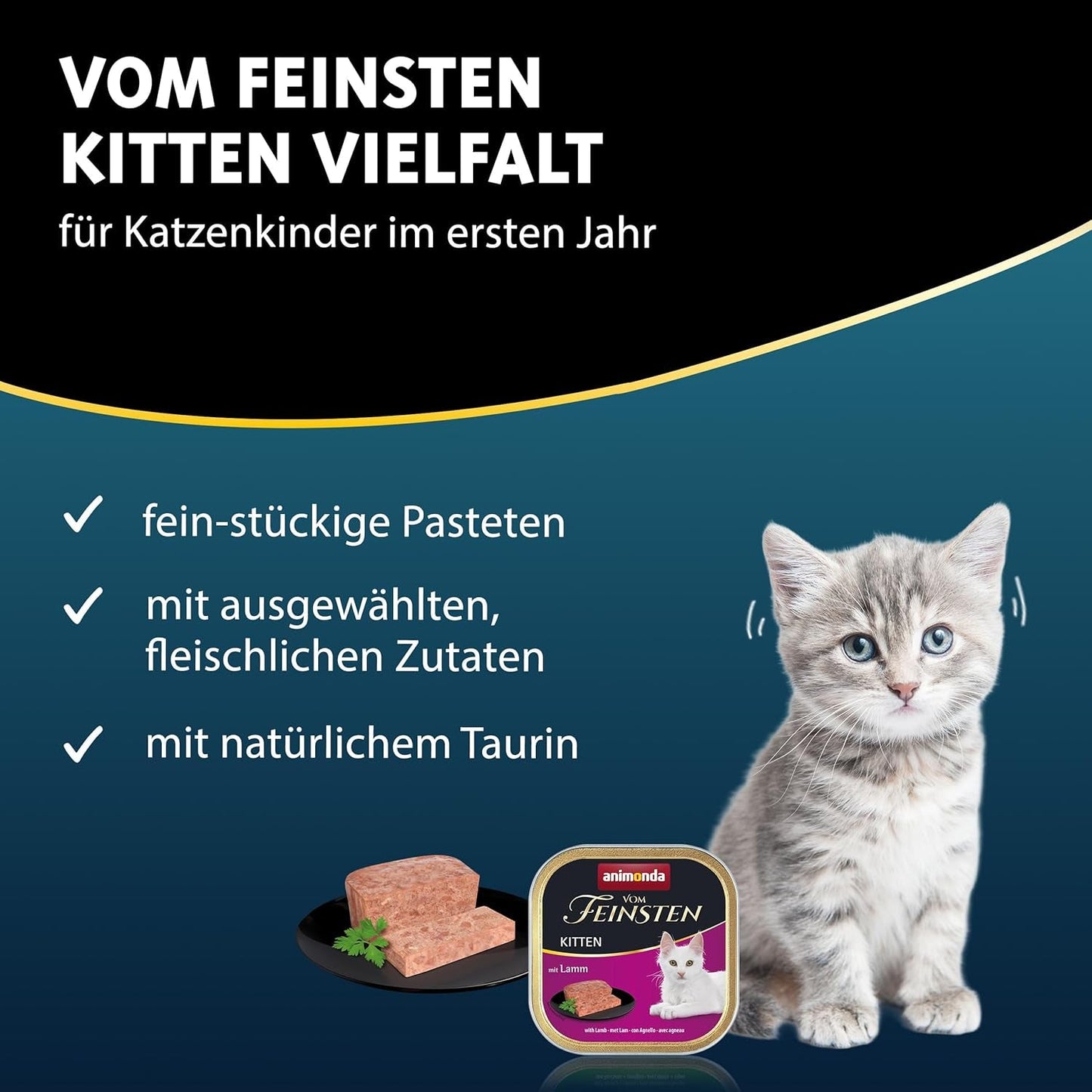 animonda Vom Feinsten Kitten Varieteit voor Kittens (32 x 100 g), graanvrij en suikervrij natvoer voor jonge katten met 100% verse en vlezige ingrediënten.