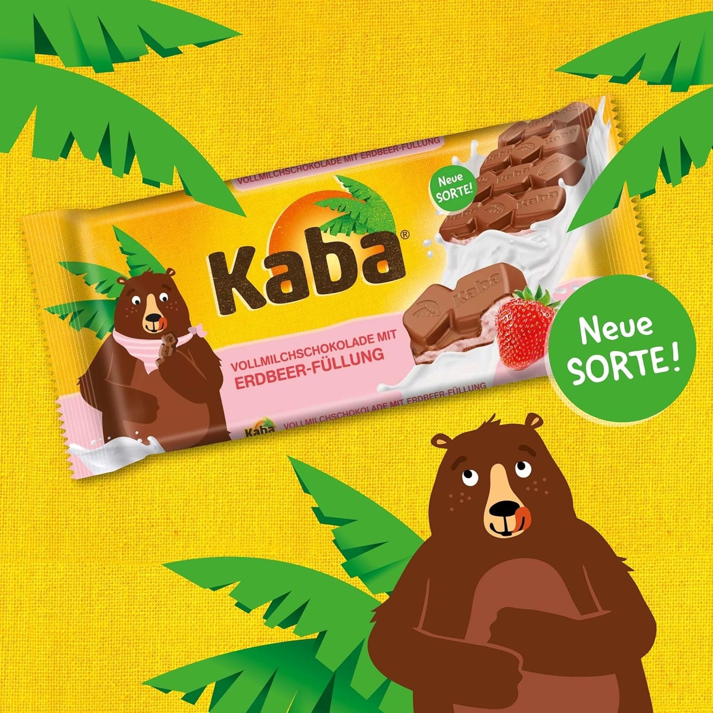 Kaba melkchocolade met aardbeiencrème, gevulde chocoladereep, reep van 90 g, smelt-in-je-mond chocolade met fruitige aardbeiencrème en originele Kaba-smaak (pak van 2)