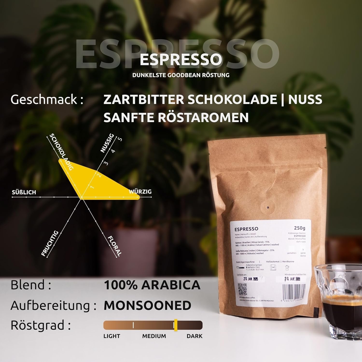 ESPRESSO | Koffiebonen 500g - 100% Arabica | Vers gebrand voor het maken van espresso | Hele koffiebonen | Klassieke koffiesmaak