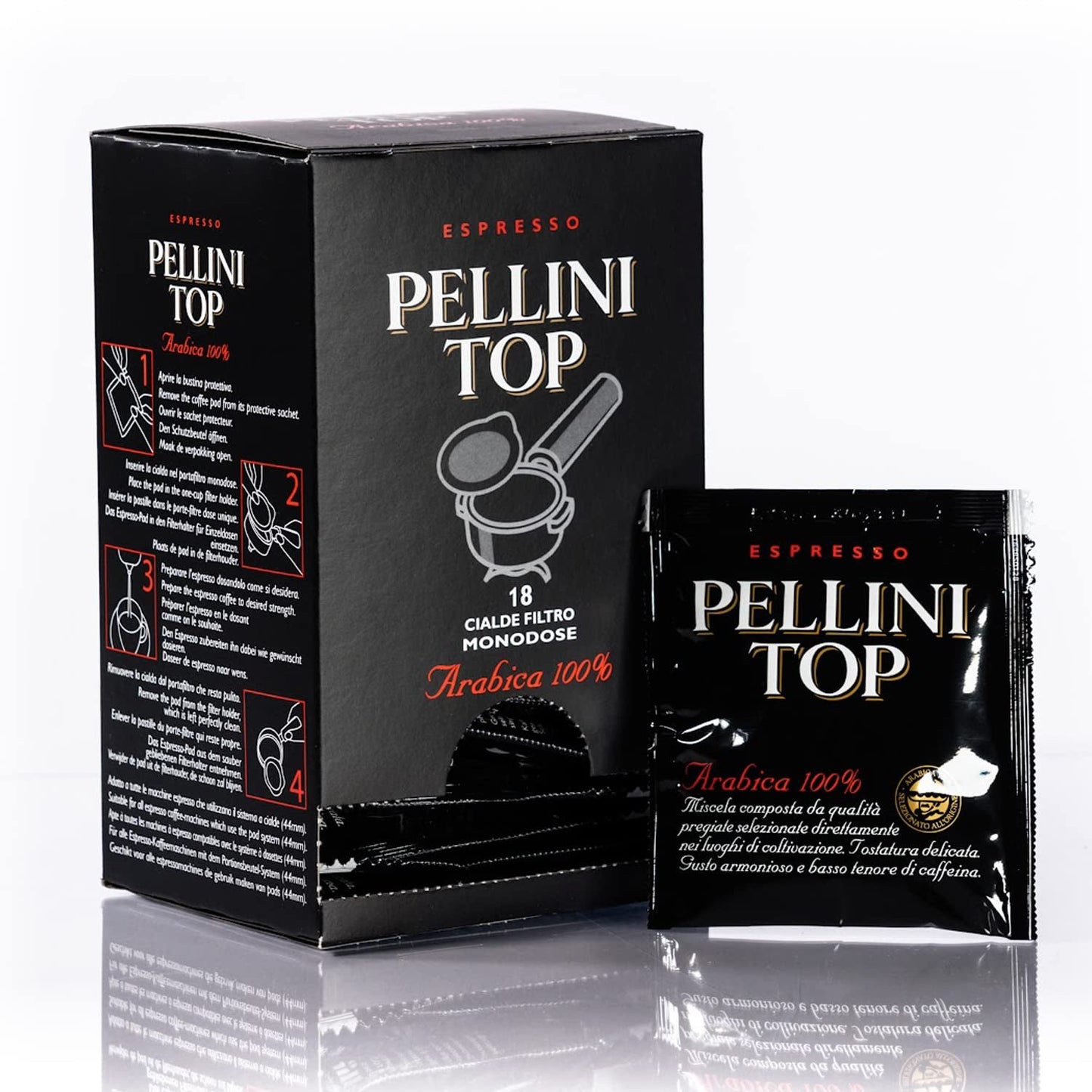 Pellini Caffè, Espresso Pellini Top 100% Arabica - 6 Packungen met 18 Pads (6x126 g, totaal 108 Pads)