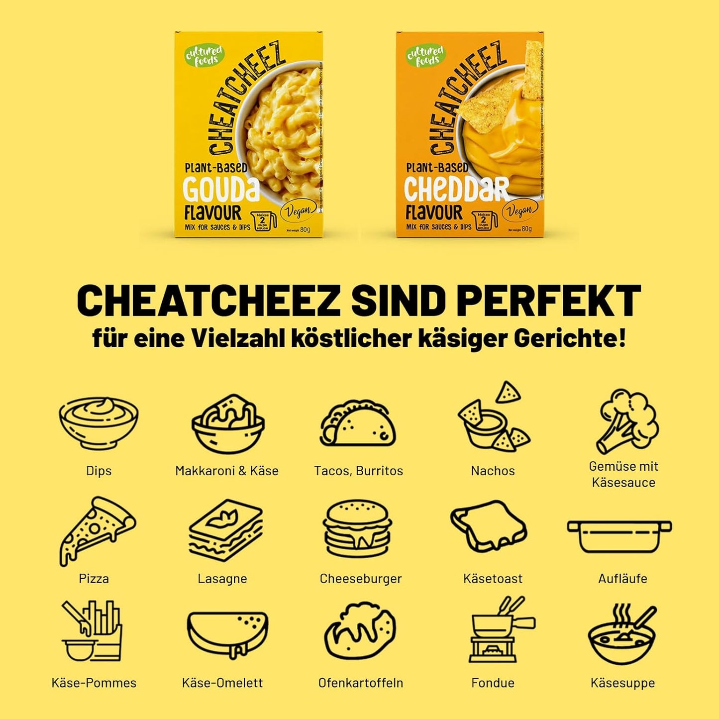 Gekweekte voedingsmiddelen CHEATCHEEZ Veganistische Goudse saus - Lactose- en glutenvrij