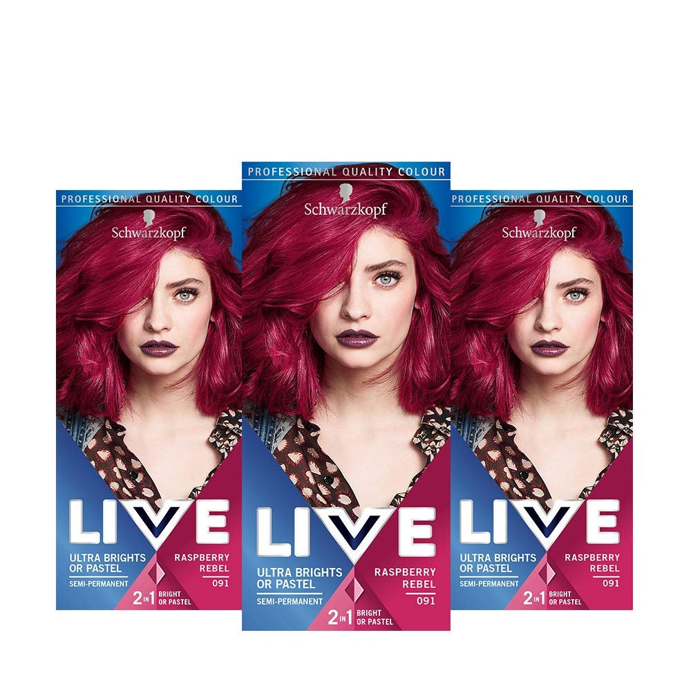 Live ultraheldere of pastelrode haarverf, 3 stuks, semi-permanente kleur, gaat tot 15 wasbeurten mee - 092 Pillar Box Red Naty Shop Haarverf Rood, 1 pakje (pak van 3)