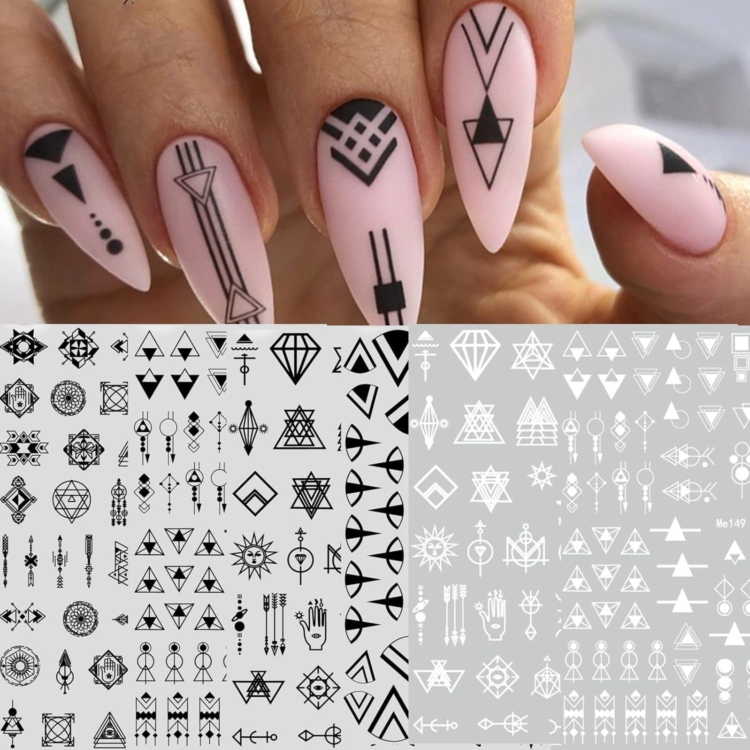 12 Blatt Nagelsticker Geometrisch Nagelstickers Selbstklebend Zwart-wit Mysterioses Dreieck Nail Art Sticker Decoratie Nageldesign Zubehör