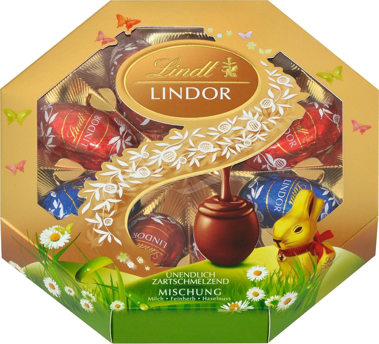 Paasmix Lindt Chocolade LINDOR | Doos 144g | LINDOR eieren die smelten in je mond in drie varianten: Melkchocolade, Pure chocolade, Hazelnoot | Paaschocolade | Geschenk van chocolade | 1 pakje