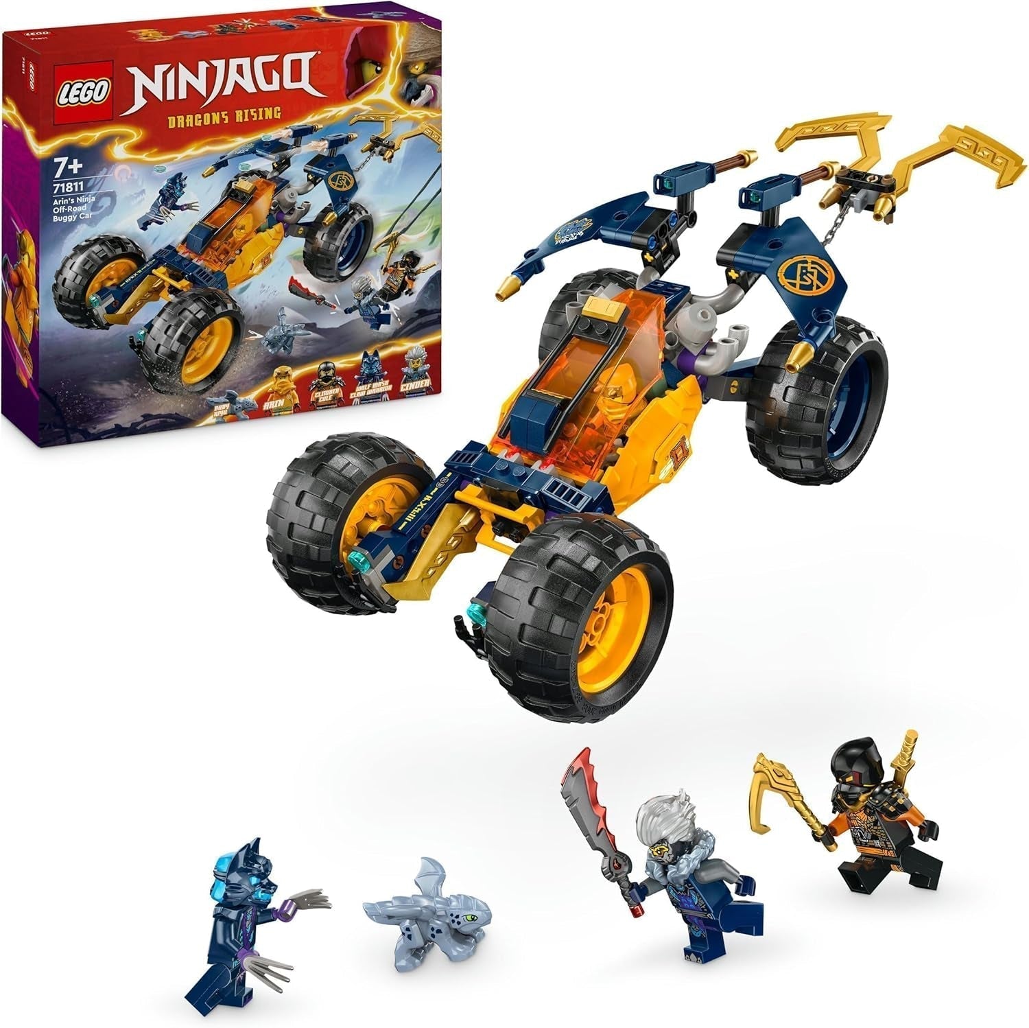 LEGO NINJAGO Arin's Ninja off-road buggy, ninja speelgoed met auto, draak en 4 minifiguren, buggy model avonturenset voor kinderen, verjaardagscadeau voor jongens en meisjes vanaf 7 jaar oud 71811 Bouwsets Beuche den LEGO-Store Single