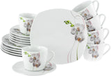 CreaTable, 24024, Square Orchid-serie, 18-delige serviesset voor 6 personen, porseleinen koffieservies, vaatwasmachine- en magnetronbestendig, kwaliteitsproductie