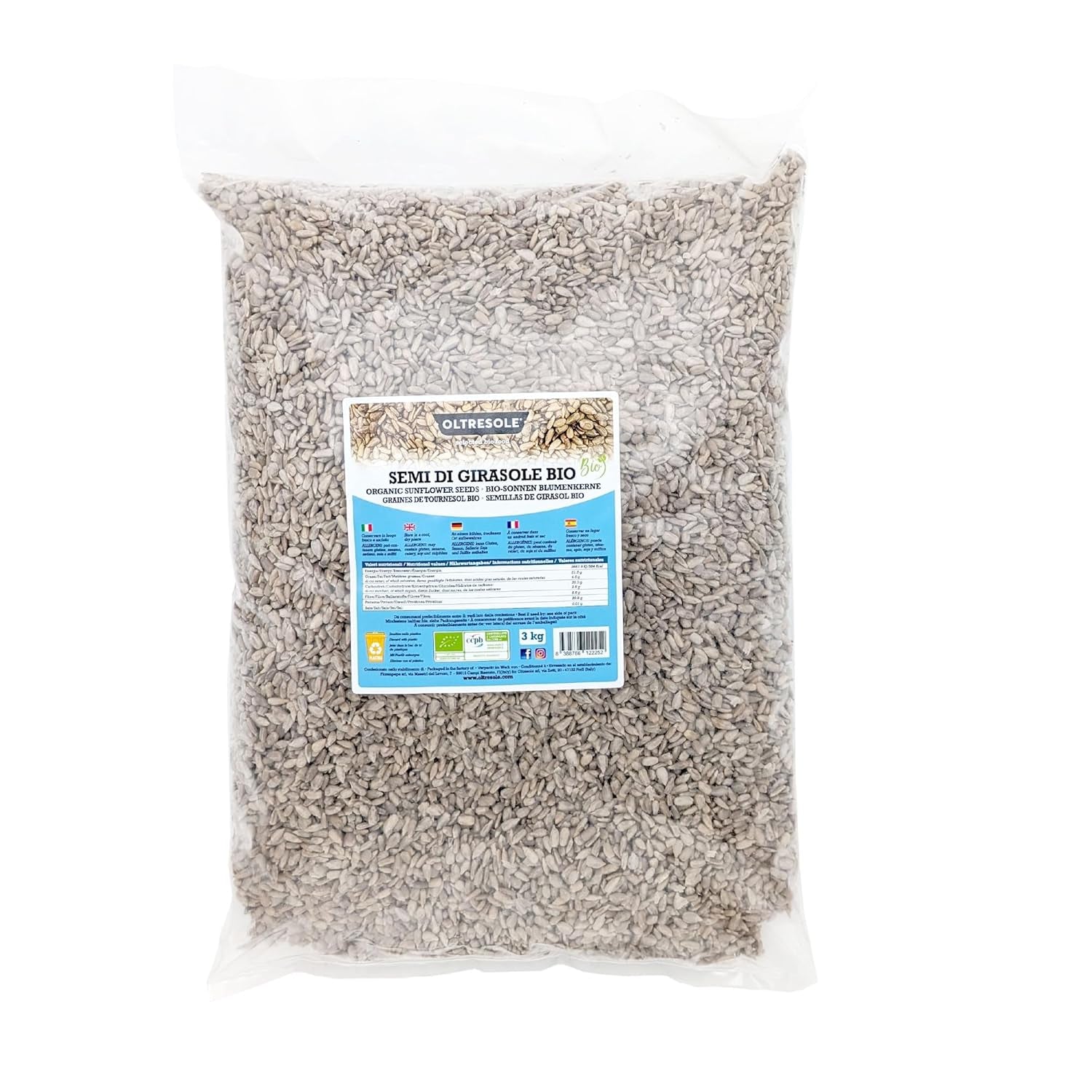 Biologische Zonnebloempitten 3kg, rauwe, gepelde, ongebrande en ongezouten biologische zonnebloempitten, rijk aan vezels en voedingsstoffen, ideaal als tussendoortje en voor recepten