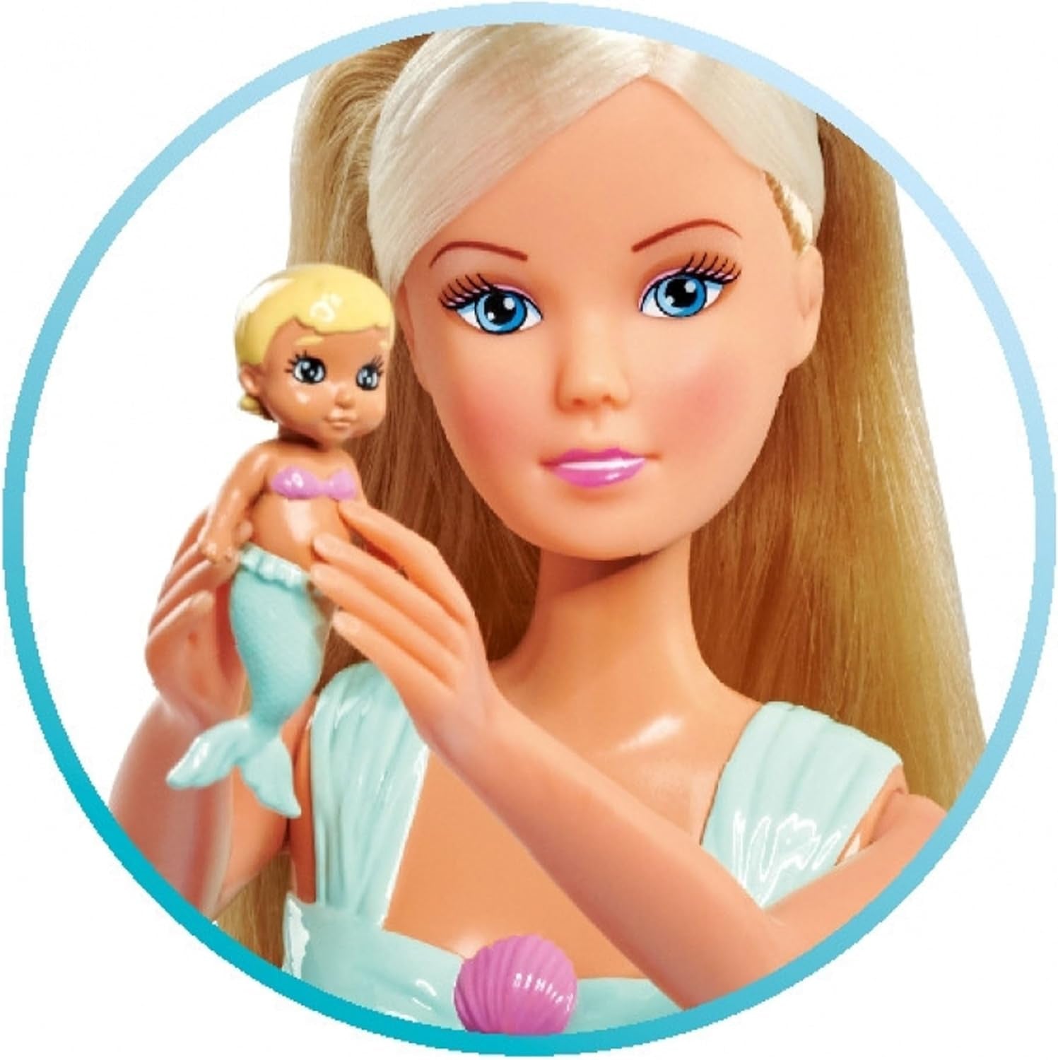 Simba 105733524 - Steffi Love Mermaid Family Zwangere zeemeermin Kevin pop met babybedje 29 cm Modepoppen Speelpoppen voor 3 jaar en ouder