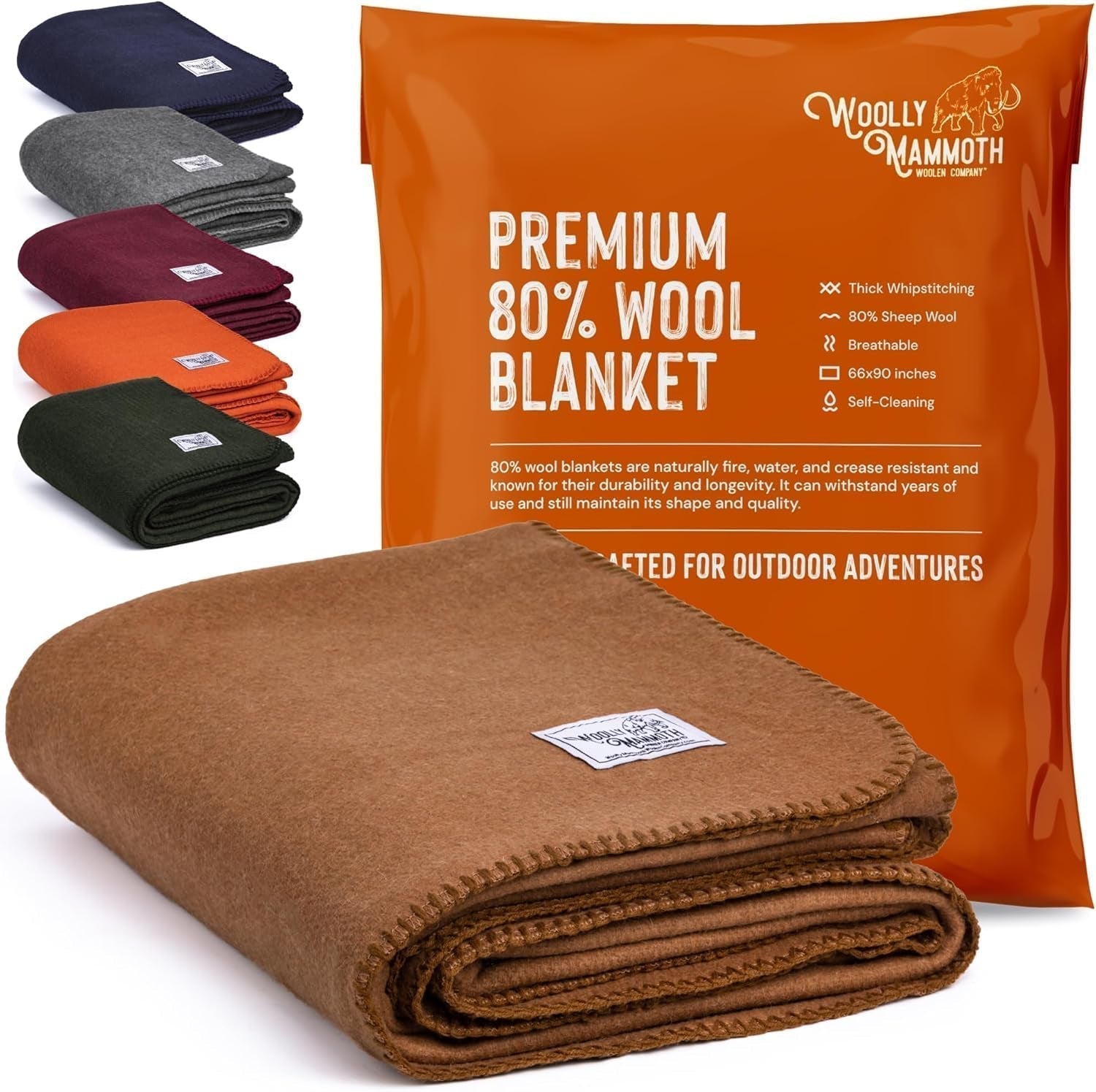 Woolly Mammoth Woolen Co. kampeerdeken, extra groot, merinowol, De perfecte outdooruitrusting voor bushcraft, kamperen, trekking, wandelen, survival of hutdeken. Bruin, 168 X 228 bedden en dekens Woolly Mammoth Woolen Company Browns 66 "X 90"