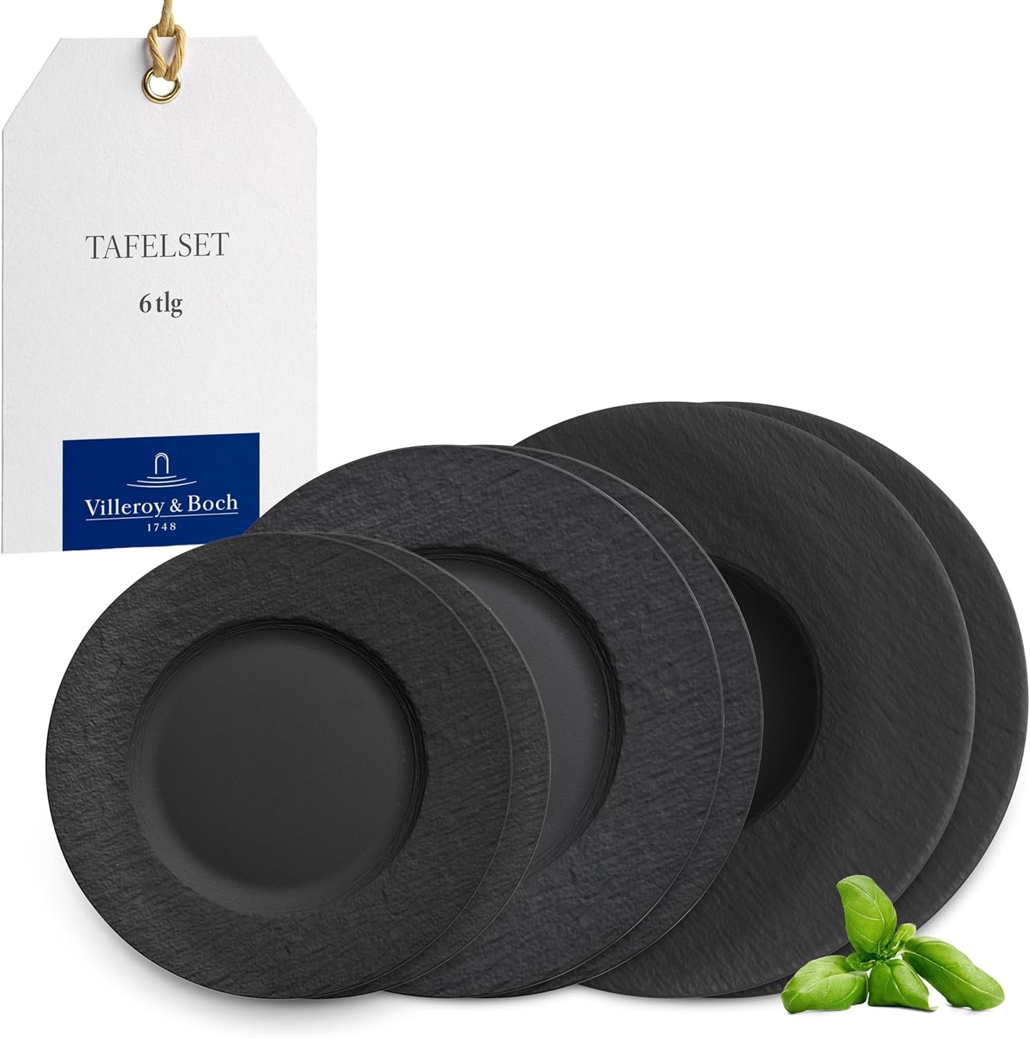 Villeroy & Boch - Manufacture Rock Serviesset, 6-delig, Serviesset voor 2 personen, Premium Porselein, Zwart