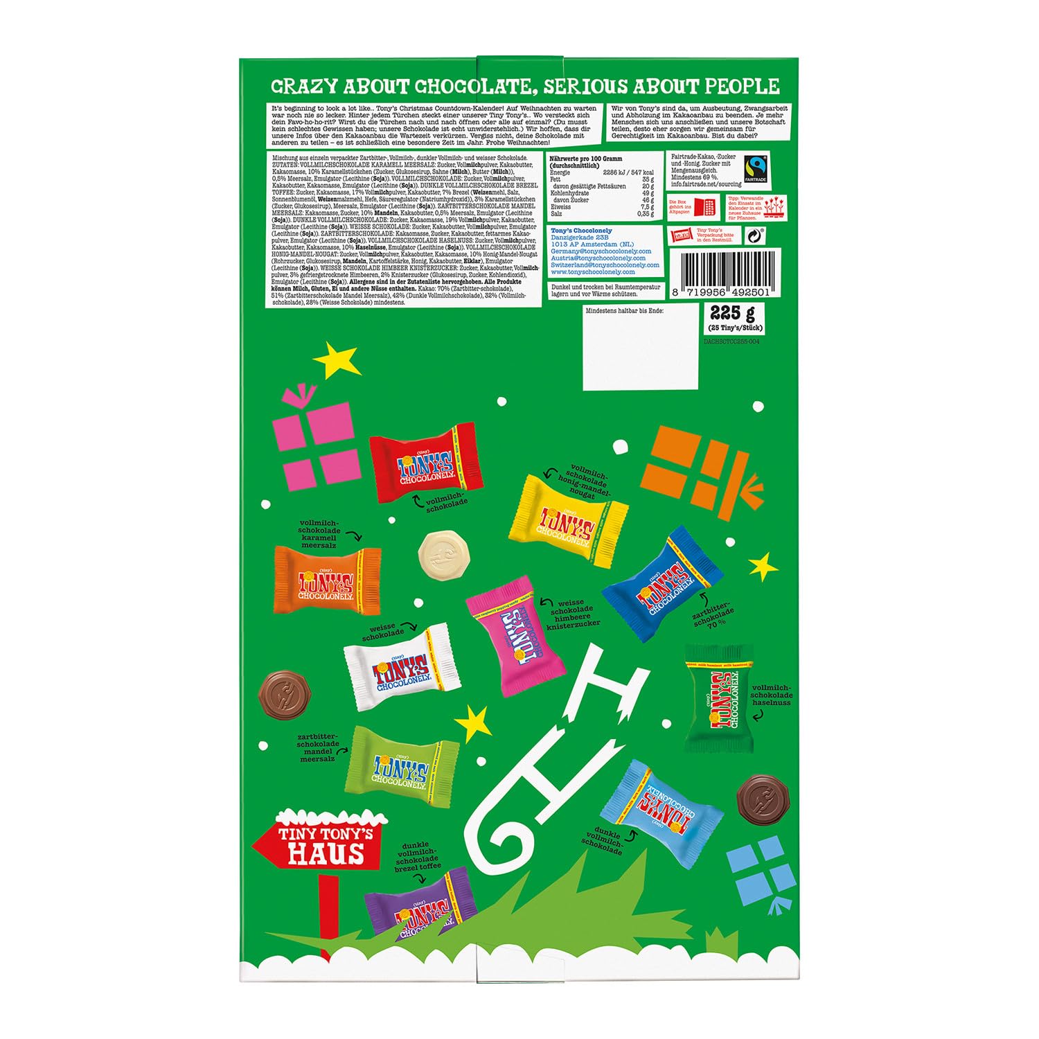 Tony's Chocolonely Fairtrade Belgische chocolade adventskalender - 24 dagen, 10 heerlijke varianten