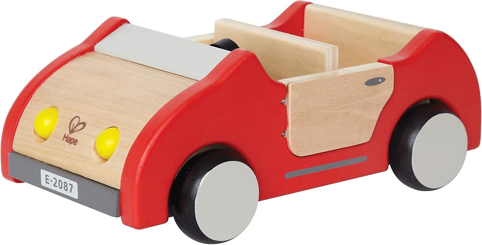 E3405 - Poppenhuis, poppenhuis met accessoires, houten en E3475 - Poppenhuisaccessoires, gezinsauto