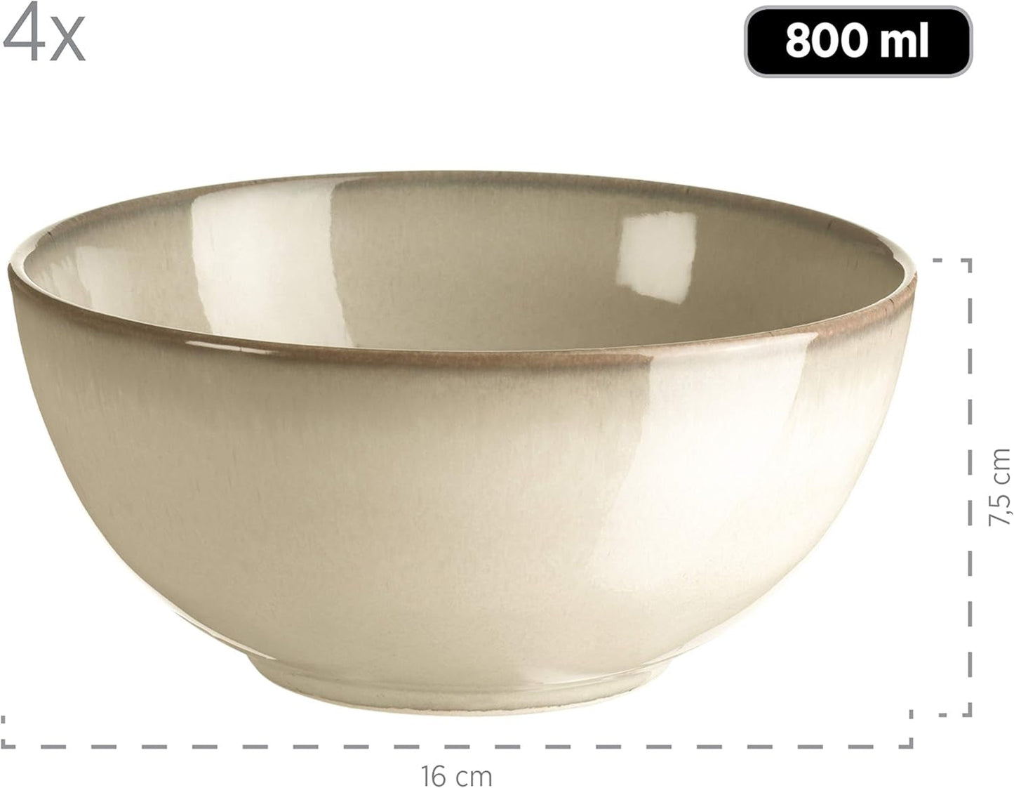 MÄSER 931736 serviesset voor 4 personen in vintage mediterrane look, gecombineerd servies met 16 stuks in zandgrijs, keramiek, zandgrijs