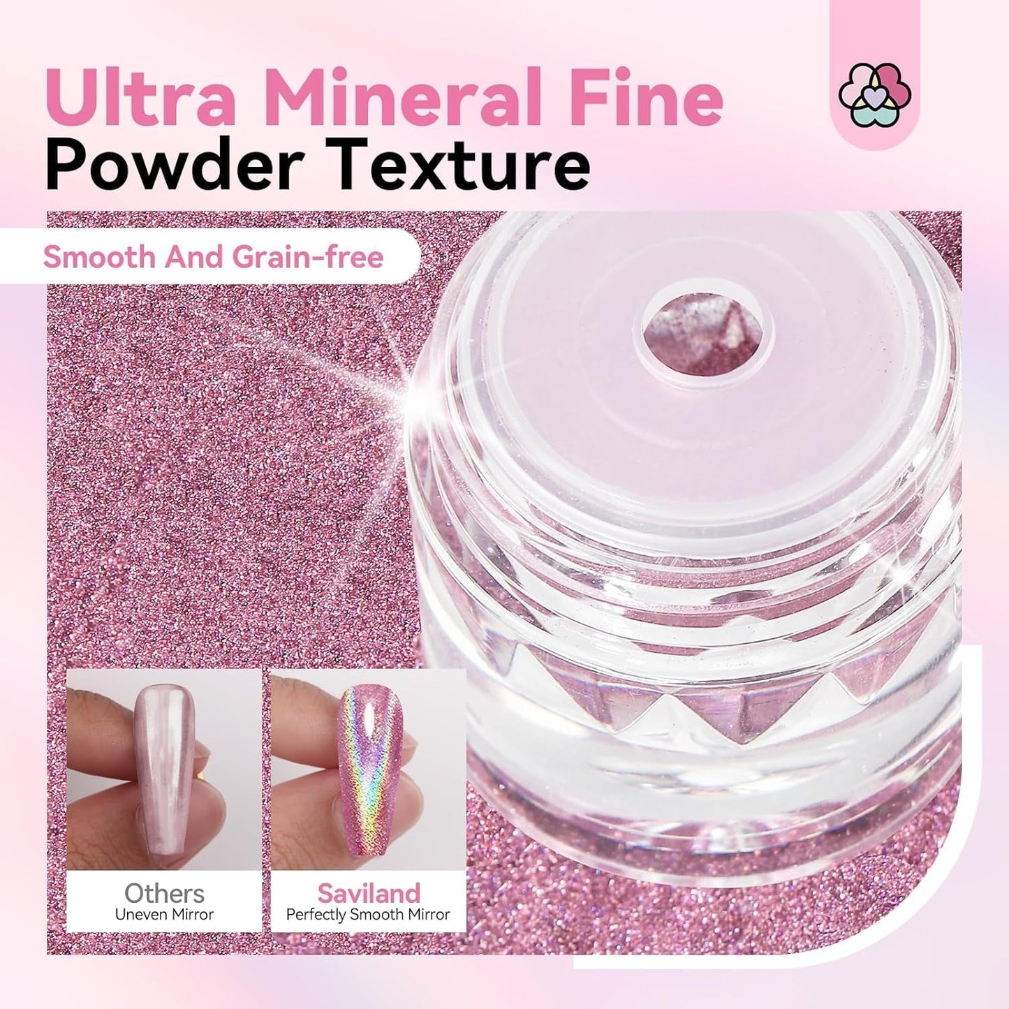 Saviland Chrome nagelpoederset - roze laser chroom nagelpoeder spiegeleffect laser nagelkunst, nagelglitter manicure decoratief poeder met sponssticks, nagelglitterpoeder nagelsalon