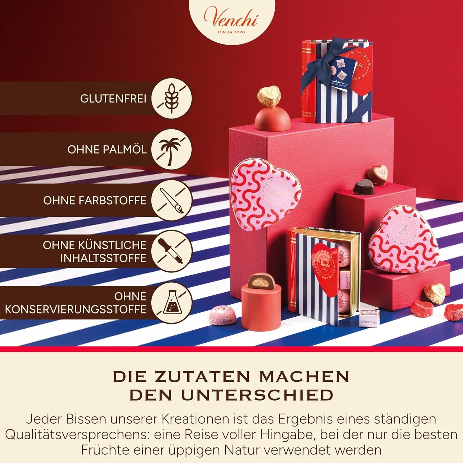 Venchi - Doos met 9 verschillende chocolaatjes, 175 g, glutenvrij, zonder kunstmatige kleurstoffen of bewaarmiddelen, cadeau-idee voor Valentijnsdag