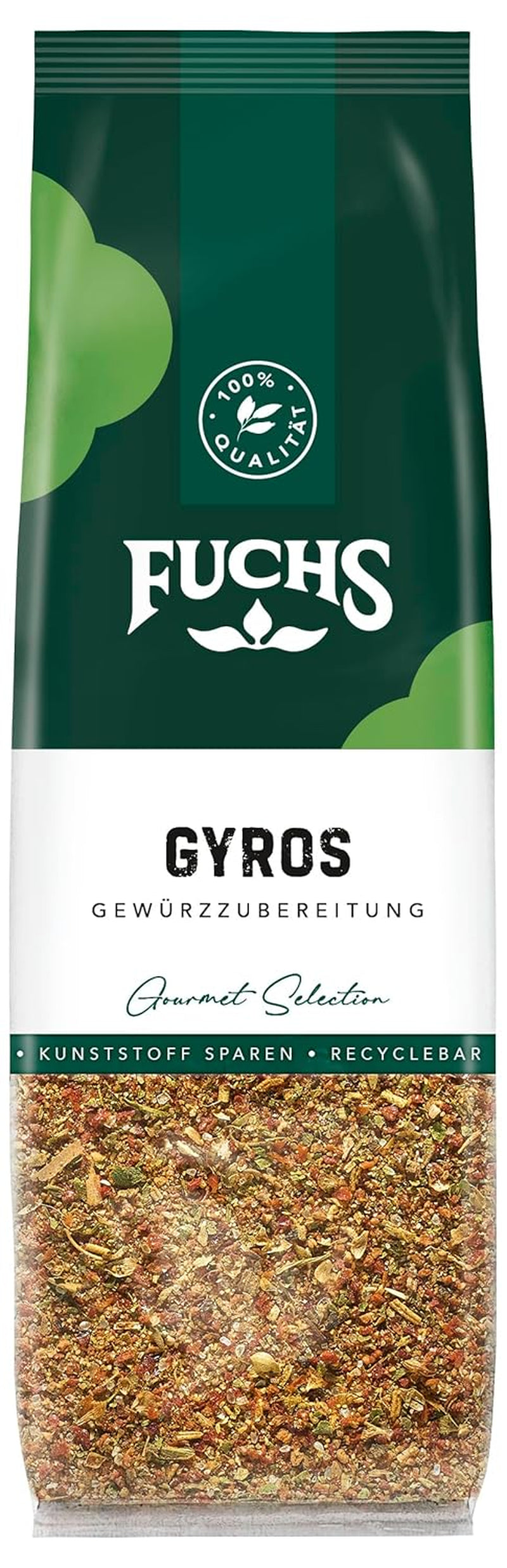 Fuchs Gewürze - Gyros Gewürzzubereitung im recycleerbaar Nachfüllbeutel, Gewürzmischung mit gewählteten Kräutern für Rind und Schweinefleisch - 70 g
